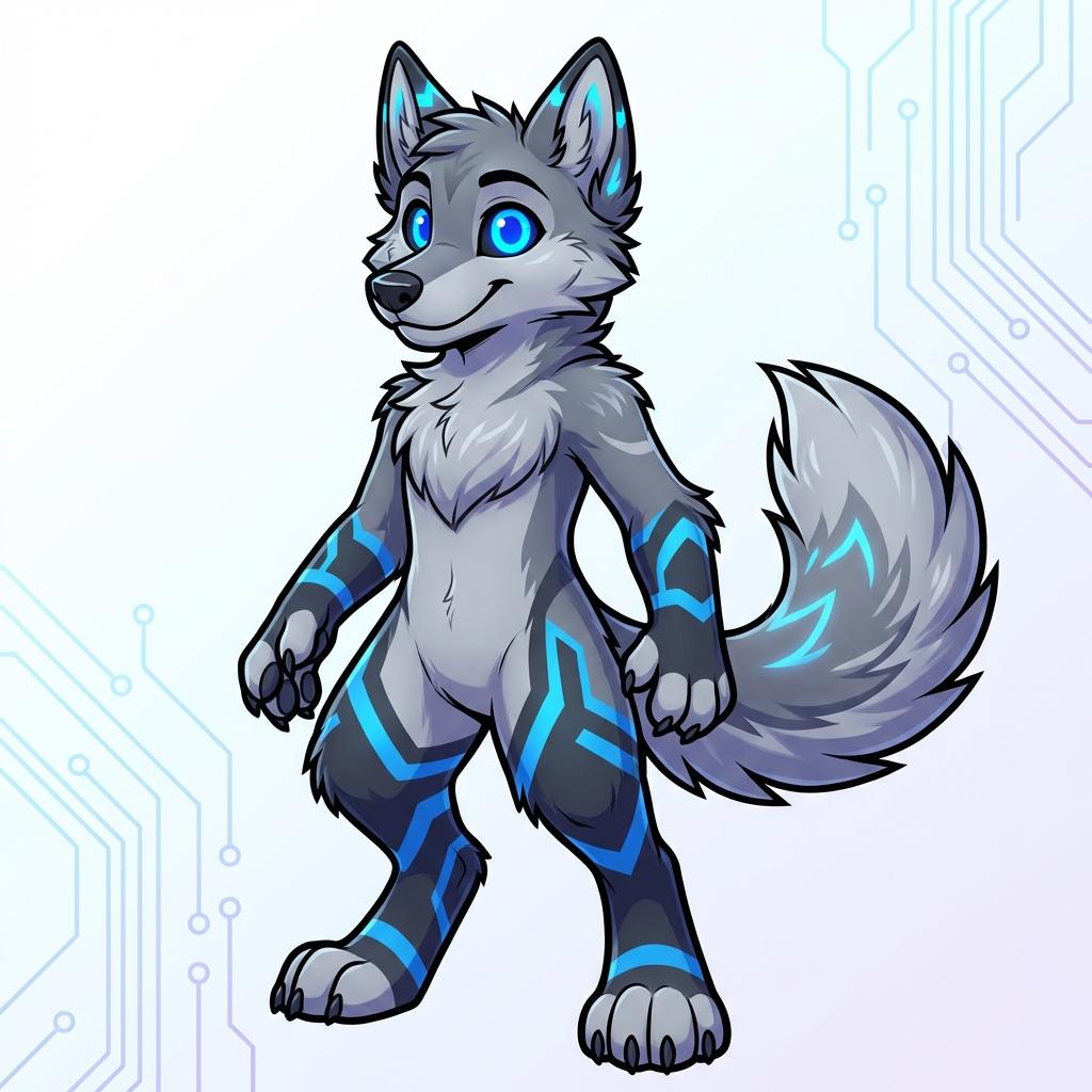 Cyberpunk Gray Wolf Digital Character Adoptable – FurMakers