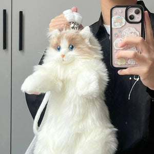 Realistic Calico Cat Companion Backpack with Luxury Faux Fur and Adjustable Straps