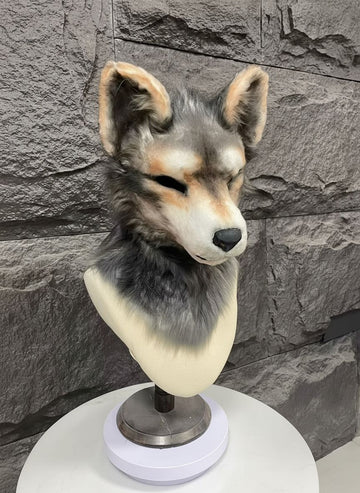 Realistic Grey Wolf Canine Fursuit Head with Follow Me Eyes