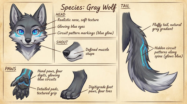 Cyberpunk Gray Wolf Character Design and Fursuit Reference - View 3