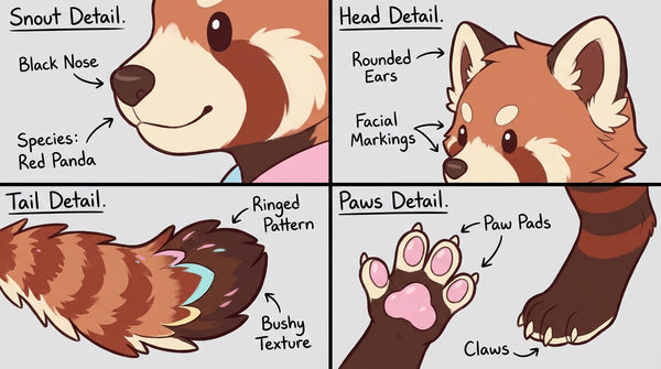 Candy Core Red Panda Adoptable Fursuit Reference Design - View 3