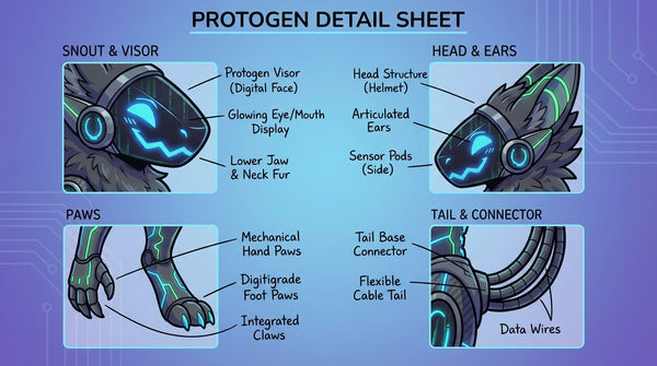 Cyber Synth Protogen Character Design with LED Features - View 3