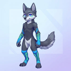 Cyberpunk Gray Wolf Character Design and Fursuit Reference - View 1