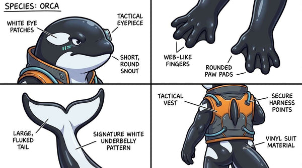 Cybernetic Lab Tech Orca Adoptable Character Design - View 3