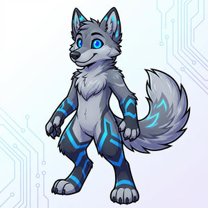 Cyberpunk Gray Wolf Digital Character Adoptable - View 1