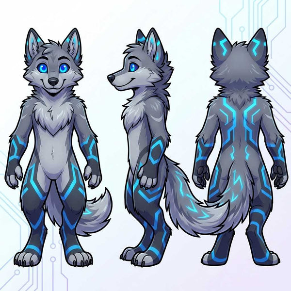 Cyberpunk Gray Wolf Digital Character Adoptable - View 2