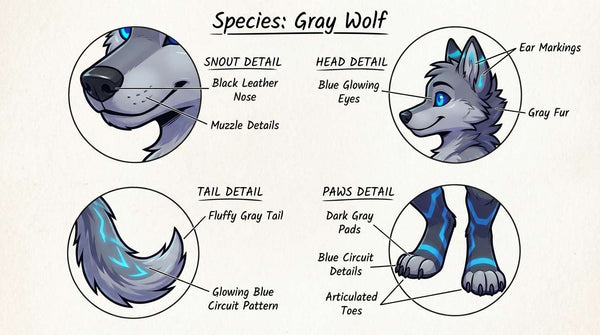 Cyberpunk Gray Wolf Digital Character Adoptable - View 3