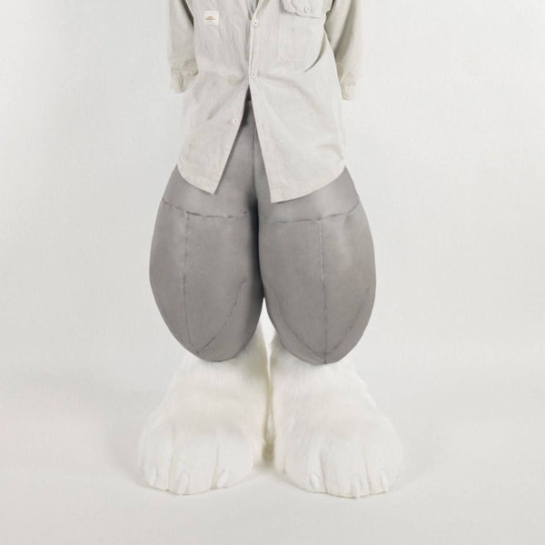 Gray and White Wolf Digitigrade Full Fursuit with High Visibility Eyes and Interior Padding