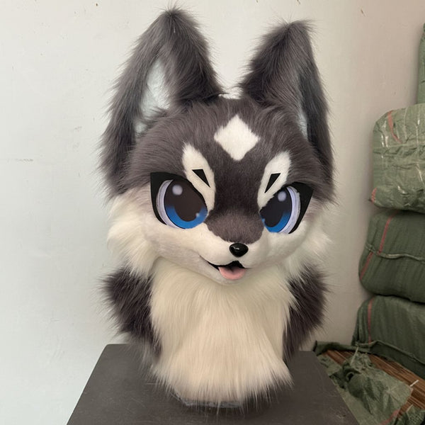 Midnight Charcoal and Snow White Wolf Toony Partial Fursuit Set