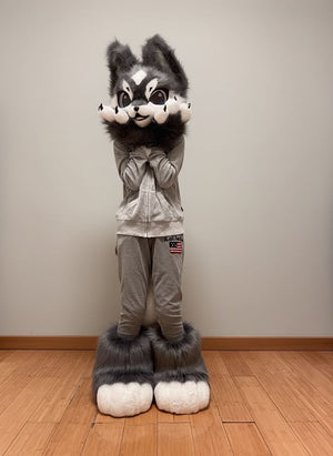 Midnight Charcoal and Snow White Wolf Toony Partial Fursuit Set
