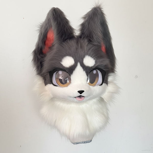 Midnight Charcoal and Snow White Wolf Toony Partial Fursuit Set