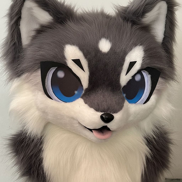 Midnight Charcoal and Snow White Wolf Toony Partial Fursuit Set