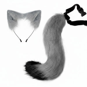 Premium Luxury Faux Fur Ears and Matching Tail Set for Fursuit Character Performance