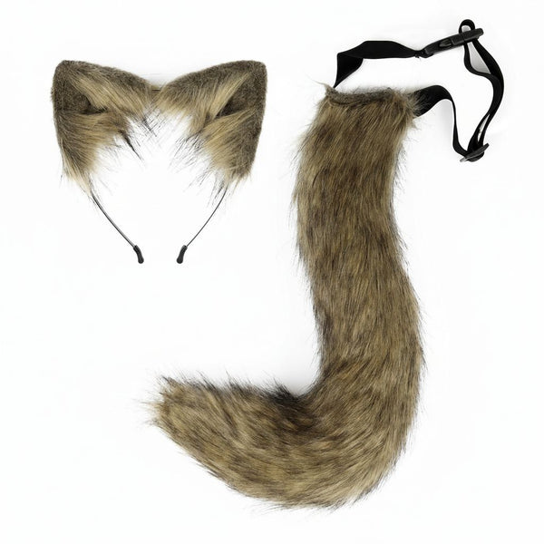Premium Luxury Faux Fur Ears and Matching Tail Set for Fursuit Character Performance