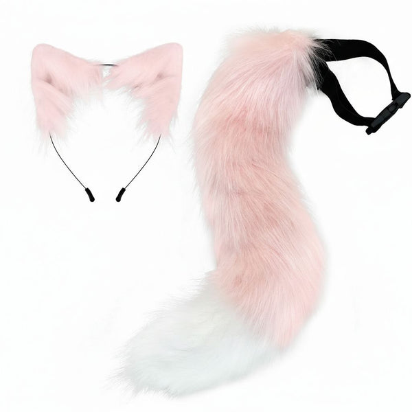Premium Luxury Faux Fur Ears and Matching Tail Set for Fursuit Character Performance