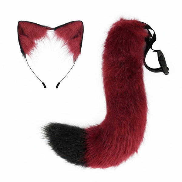 Premium Luxury Faux Fur Ears and Matching Tail Set for Fursuit Character Performance