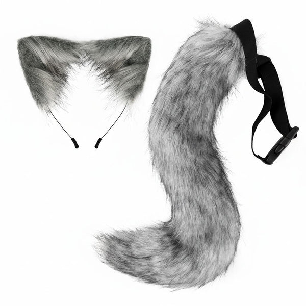 Premium Luxury Faux Fur Ears and Matching Tail Set for Fursuit Character Performance