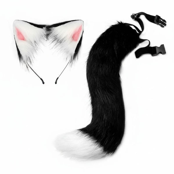 Premium Luxury Faux Fur Ears and Matching Tail Set for Fursuit Character Performance