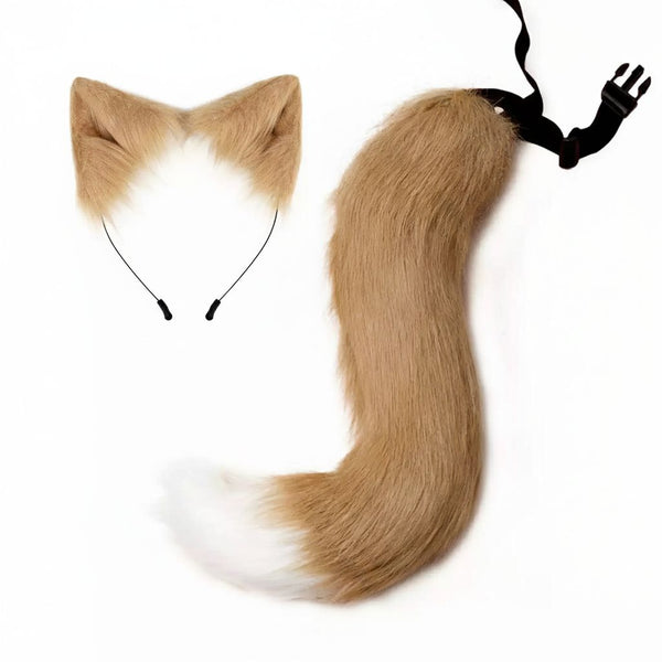 Premium Luxury Faux Fur Ears and Matching Tail Set for Fursuit Character Performance