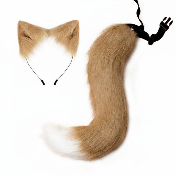 Premium Luxury Faux Fur Ears and Matching Tail Set for Fursuit Character Performance
