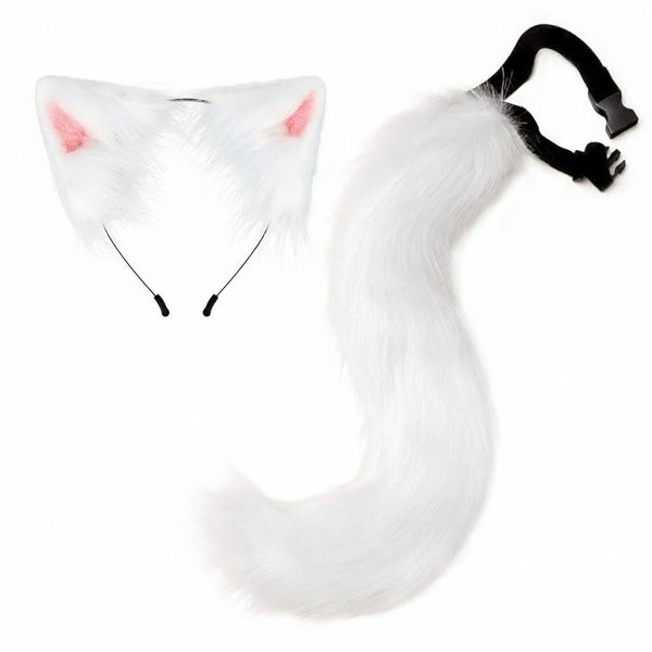 Premium Luxury Faux Fur Ears and Matching Tail Set for Fursuit Character Performance