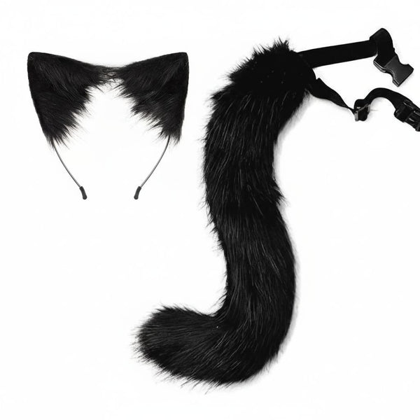 Premium Luxury Faux Fur Ears and Matching Tail Set for Fursuit Character Performance