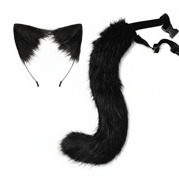 Premium Luxury Faux Fur Ears and Matching Tail Set for Fursuit Character Performance