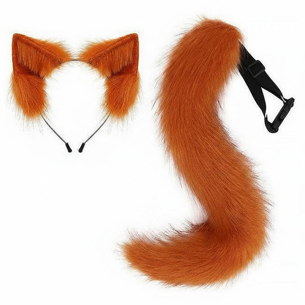 Premium Luxury Faux Fur Ears and Matching Tail Set for Fursuit Character Performance