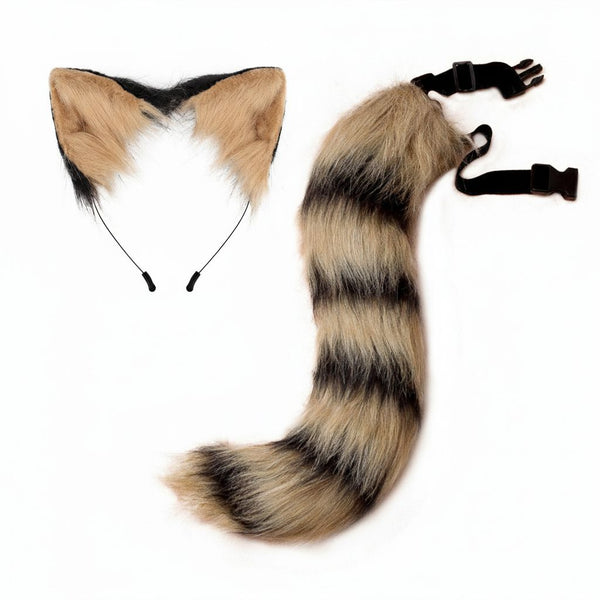 Premium Luxury Faux Fur Ears and Matching Tail Set for Fursuit Character Performance
