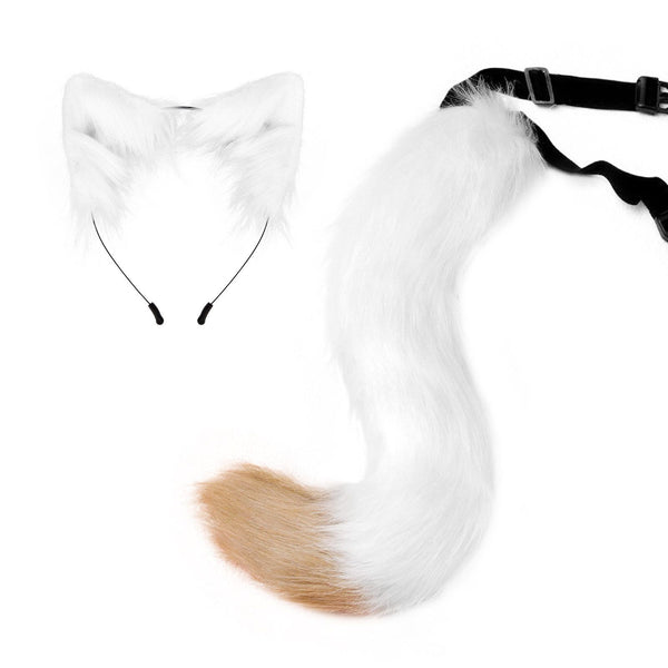Premium Luxury Faux Fur Ears and Matching Tail Set for Fursuit Character Performance