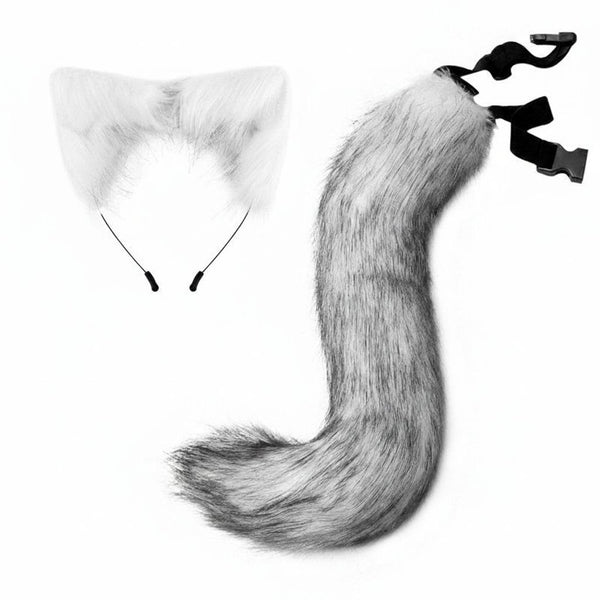 Premium Luxury Faux Fur Ears and Matching Tail Set for Fursuit Character Performance
