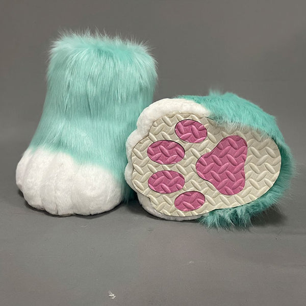 Professional Outdoor Fursuit Feet Paws with Durable EVA Traction Soles and Luxury Faux Fur