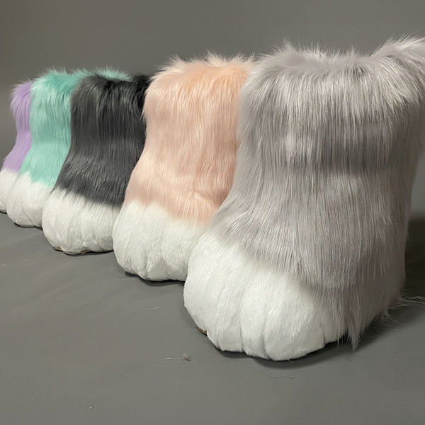 Professional Outdoor Fursuit Feet Paws with Durable EVA Traction Soles and Luxury Faux Fur