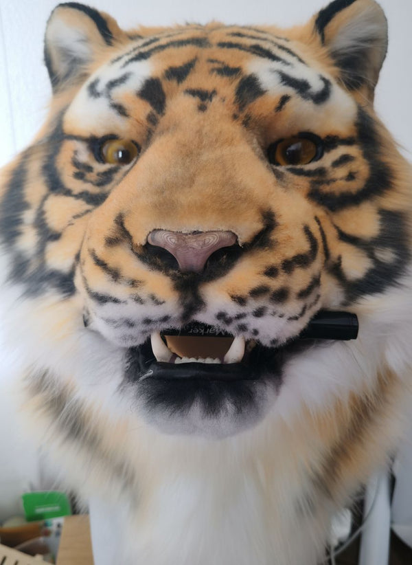 Realistic Bengal Tiger Fursuit Head with Articulated Jaw and Vivid Follow Me Eyes