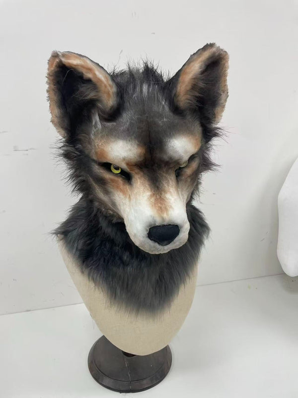 Realistic Grey Wolf Canine Fursuit Head with Follow Me Eyes