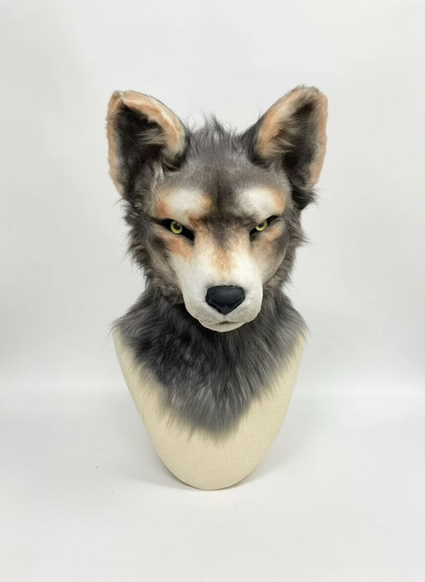 Realistic Grey Wolf Canine Fursuit Head with Follow Me Eyes