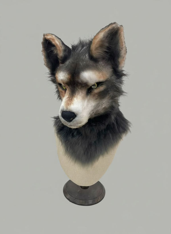 Realistic Grey Wolf Canine Fursuit Head with Follow Me Eyes