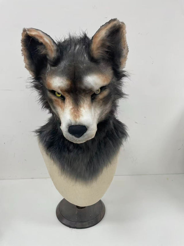 Realistic Grey Wolf Canine Fursuit Head with Follow Me Eyes