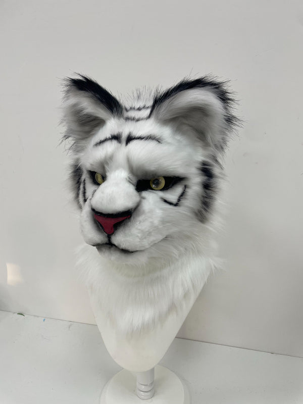 Realistic White Tiger Fursuit Head with Follow Me Eyes