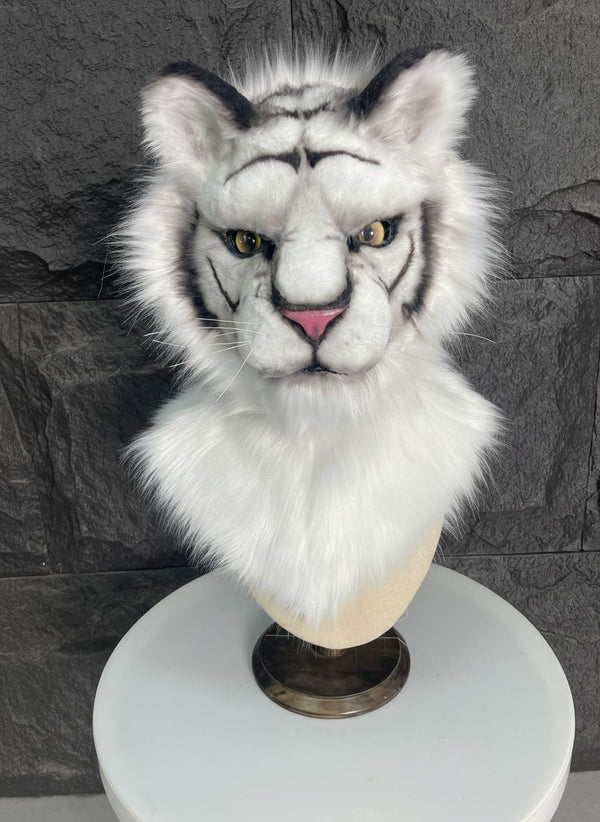 Realistic White Tiger Fursuit Head with Follow Me Eyes
