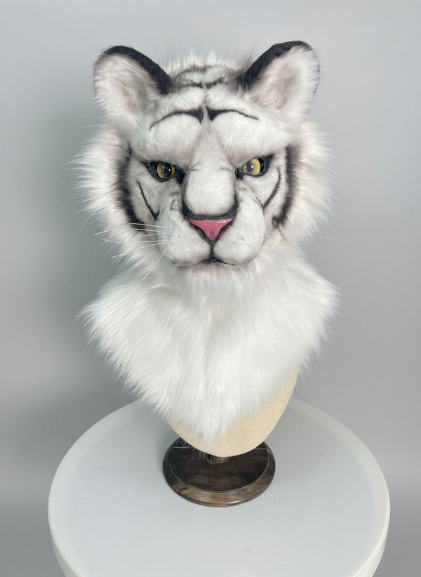 Realistic White Tiger Fursuit Head with Follow Me Eyes