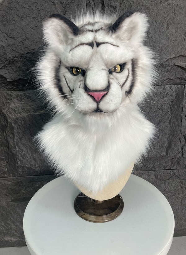 Realistic White Tiger Fursuit Head with Follow Me Eyes