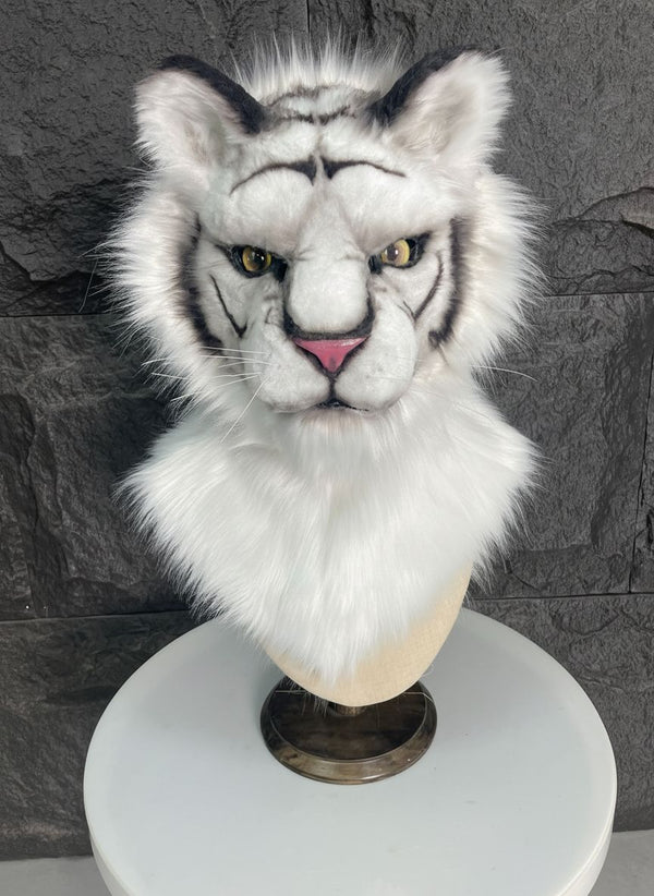 Realistic White Tiger Fursuit Head with Follow Me Eyes