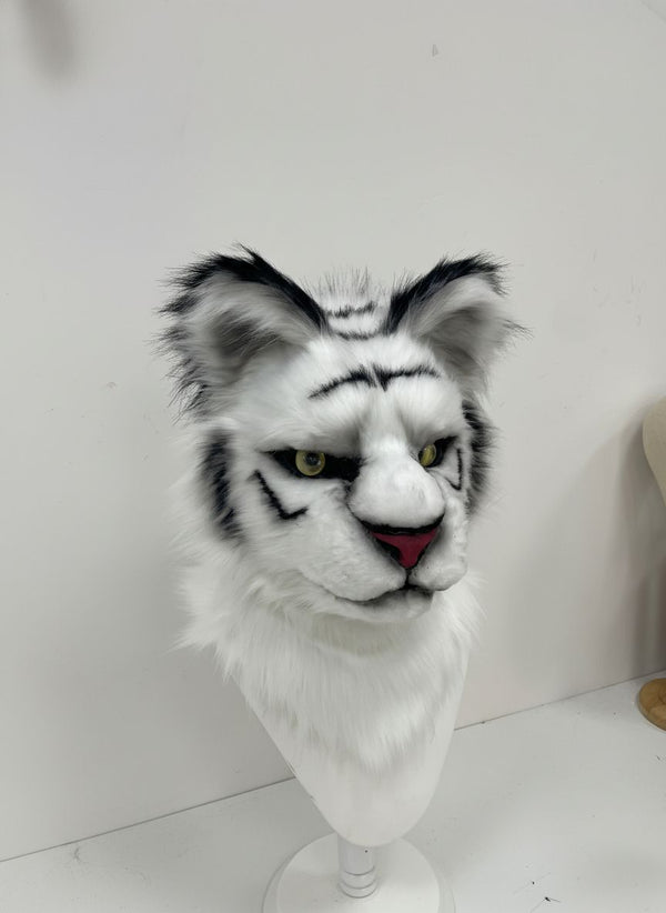 Realistic White Tiger Fursuit Head with Follow Me Eyes
