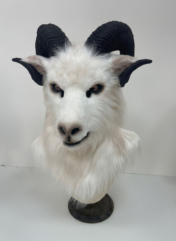 White Ram Quadruple Horn Fursuit Head with Luxury Faux Fur