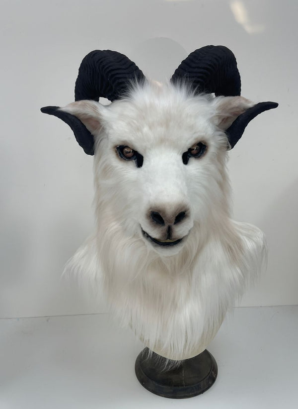 White Ram Quadruple Horn Fursuit Head with Luxury Faux Fur
