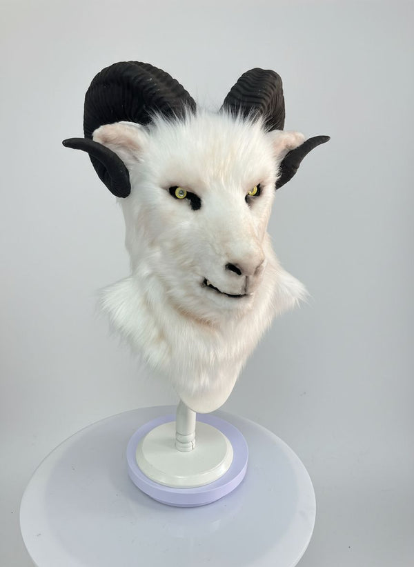 White Ram Quadruple Horn Fursuit Head with Luxury Faux Fur