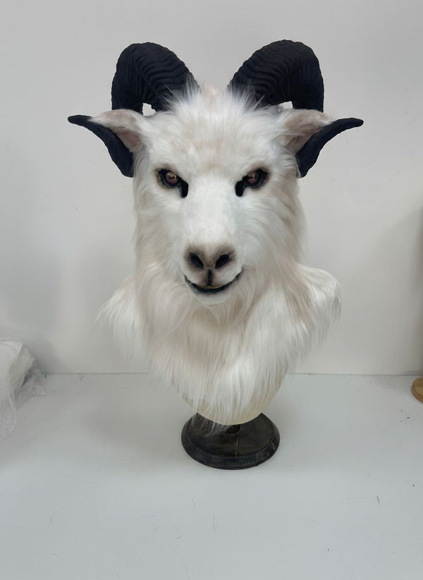 White Ram Quadruple Horn Fursuit Head with Luxury Faux Fur