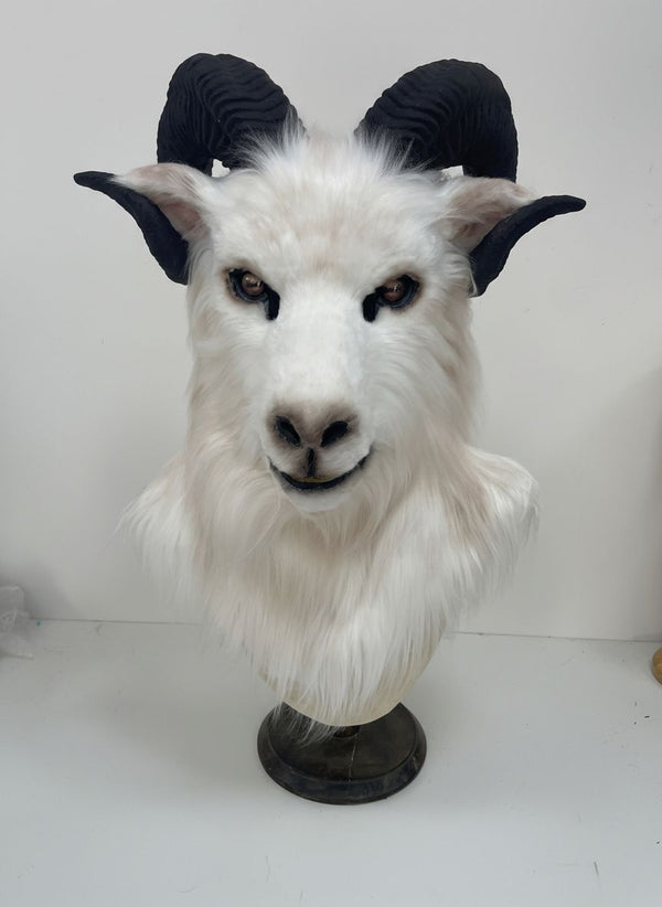 White Ram Quadruple Horn Fursuit Head with Luxury Faux Fur