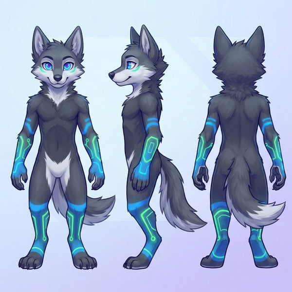 Cyberpunk Gray Wolf Character Design and Fursuit Reference - View 2